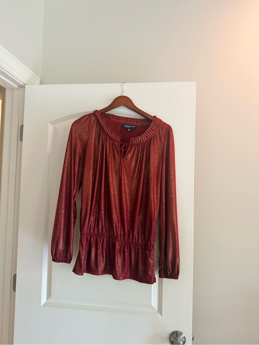 Jones New York Shimmery Rust Red Long-Sleeve Blouse